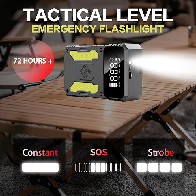 3000A Jump Starter with Air Compressor, 12V Battery Booster, 150PSI Tire Inflator Auto-Stop, QC3.0 Fast Charging Power Bank, Type-C Input/Output, LED SOS Light for Emergency Use