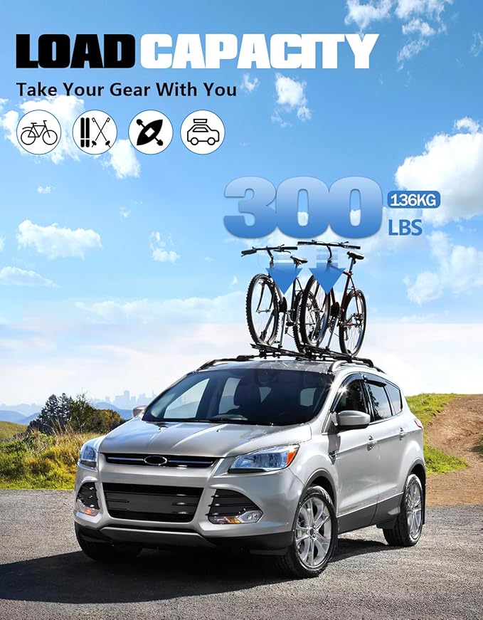 FengYu 300lb Roof Rack Cross Bars Fit for Ford Escape 2013 2014 2015 2016 2017 2018 2019, Heavy Duty Lockable Aluminum Roof Rails Crossbars Cargo Bars Canoe Rooftop Black Carrier Luggage