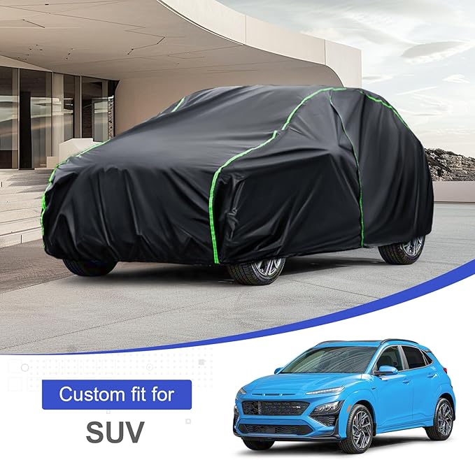 Waterproof Car Cover Compatible with Journey/Passport/Santa Fe/Wrangler 4-Door/Grand Cherokee/Sorento/4Runner All-Weather Protection, 189"-193" SUV PEVA Car Cover with Zipper Door