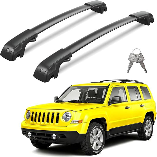 300lbs Lockable Roof Rack Cross Bars Compatible with Jeep Patriot 2007-2017,Heavy Duty Aluminum Roof Rails Crossbars Cargo Canoe Black Rooftop Cargo.