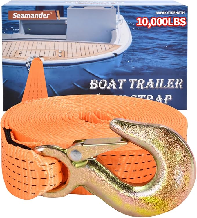 Seamander Boat Trailer Winch Strap with Hook,Heavy Duty Winch Strap Suitable for Towing and Boat Trailers,2 Inch 20-Foot 10,000 lbs Capacity