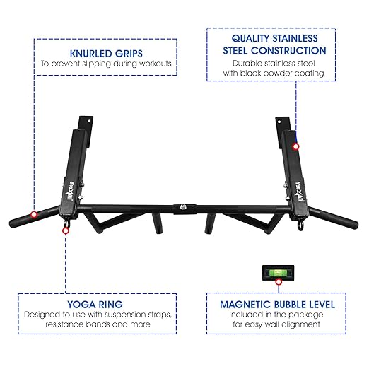 Yes4All Joist Mounted Pull Up Bar, Heavy Duty Multi Grips Joist Mount Pull Up Bar, Chin Up Bar Ceiling Mount