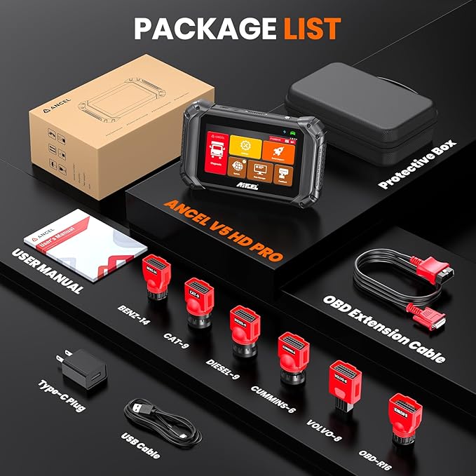 ANCEL V5 HD PRO Heavy Duty Truck Scanner, New Bi-Directional Control Diesel Full System Diagnostic Tool with 40+ Resets, ABS SRS D-P-F Regen, Lifetime Free Updates for Semi Trucks Commercial Vehicles