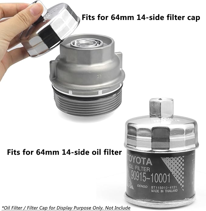 64mm 14 Flutes Oil Filter Socket for Lexus, Scion, Toyota Oil Filter Wrench Oil Filters Cap Removal Tool Chrome Vanadium Steel Oil-Filter Wrenches, Silver