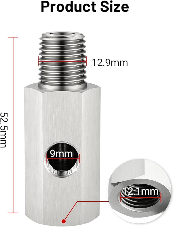 EVIL ENERGY 1/4 NPT Oil Pressure Sensor Tee Adapter, Stainless Steel 1/4 NPT Female to Male Threaded Oil Pressure Adapter with 1/8 NPT Female Port, Sliver