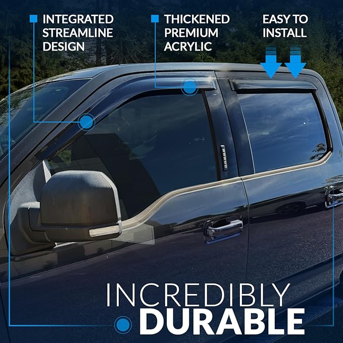 Outside Mount Car Window Rain Guards Compatible with GMC Sierra 2014-2015 | Tape-On | Rain Shields Window Visor Window Deflectors | Dark Smoke, 2 Pcs Set, WV2M-768-2