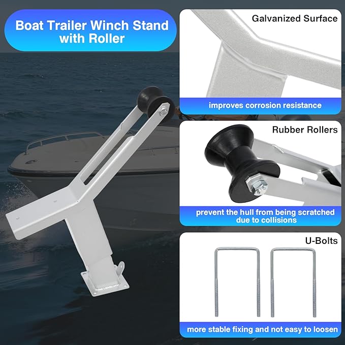 Boat Trailer Winch Post with Roller, Boat Trailer Winch Stand Fit 3" W X 4" H Boat Trailer Drawbar, Height Adjustable Boat Winch Mounts for Fishing Boat,Sail Boat