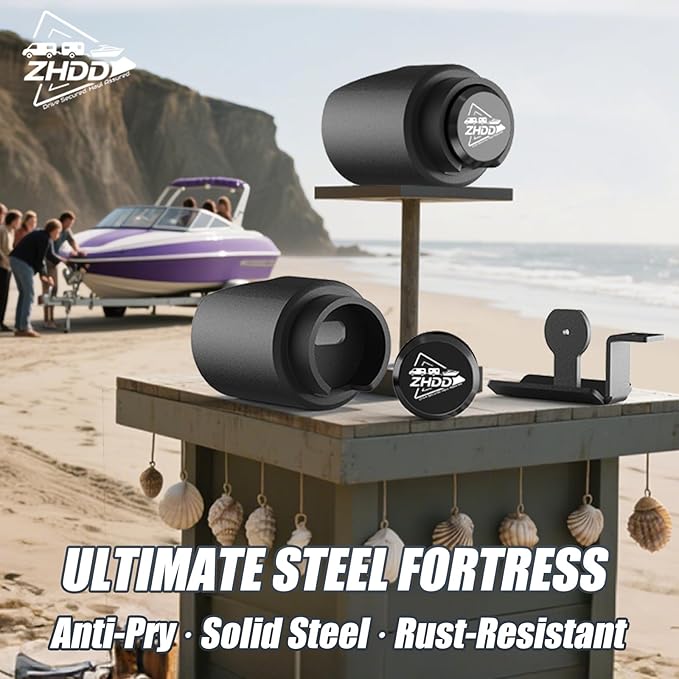 2 Inch Trailer Hitch Lock - 2178 Heavy Duty Anti Theft Lock Secures Ball Coupler and Safety Chains for RV,Boat,Dump,Cargo and Camper Trailers (Black)