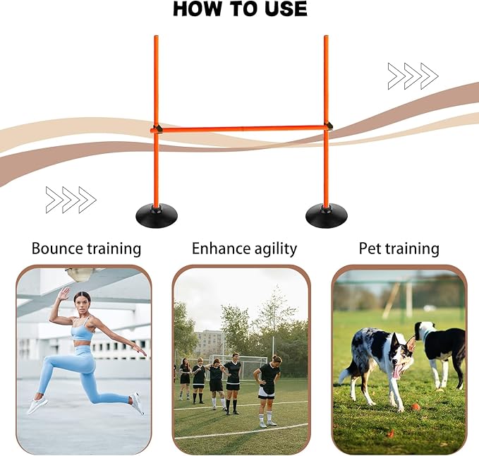 Orange Adjustable Height Agility Hurdle Set Multi-Function Soccer Trainning Pole Set Coaching Sticks with Rubber Base