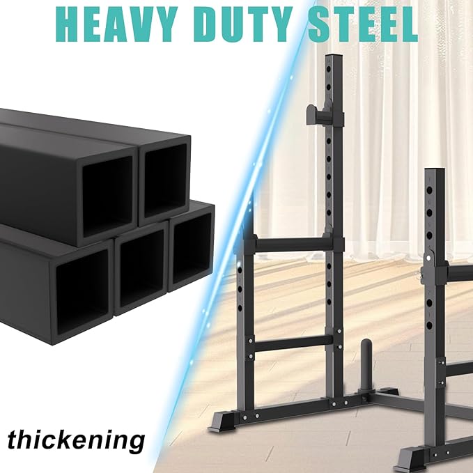 VivZen Adjustable Squat Rack & Bench Press Stand – Multi-Functional Home Gym Power Rack for Barbell, Dumbbell, and Push-Up Workouts–Heavy-Duty Steel Construction (34" to 57" Height, 600 lbs Capacity)