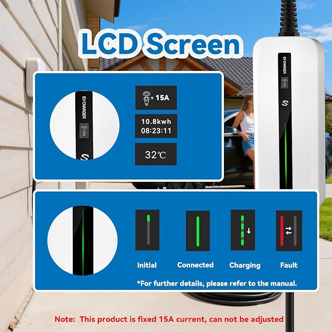 BESENERGY Level 1 ev Charger,15A,NEMA 5-15 110V-120V,20ft Charger Cable,Compatible with All j1772 ev Cars