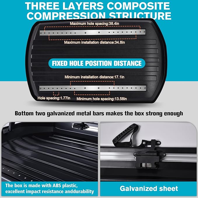 Hard Shell Roof Cargo Box Carrier with Security Keys,Heavy Duty Waterproof Rooftop Storage Box with Car Trunk Organize,58.3 L x 35.4 W x13 H Inches,15.5 Cubic Feet,Dual Side Opening,White