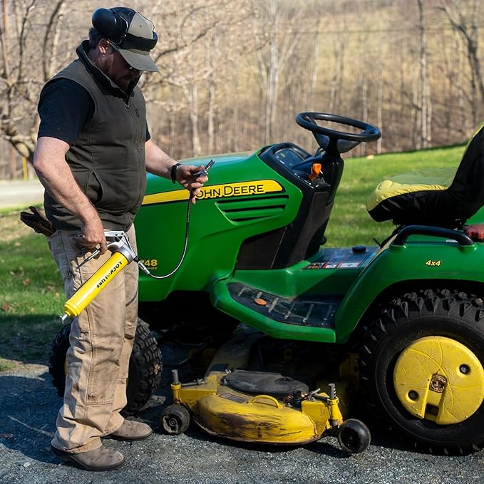 LockNLube Premium Pistol-Grip Grease Gun. Includes our patented LockNLube® Grease Coupler (locks on, stays on, won't leak!) plus a high-quality 20" hose and in-line hose swivel.