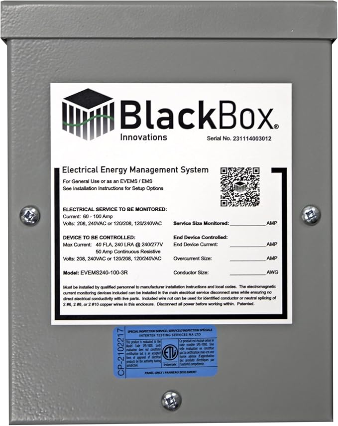 EV Charger BLACKBOX 240V NEMA 3R 60-100A Service Size Weatherproof - No Electrical Panel or Service Upgrade Required Allows 240 Volt up to 60Amp EV Fast Charge Rate EV Load Management. Save $$$