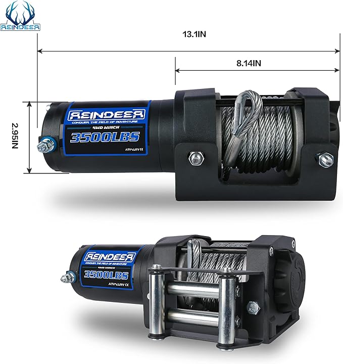 REINDEER New 12V Winch 3500 lb Load Capacity Electric Winch Kit for ATV UTV Steel Cable Wire Rope with Hawse Fairlead Waterproof IP67 with Wireless Remotes