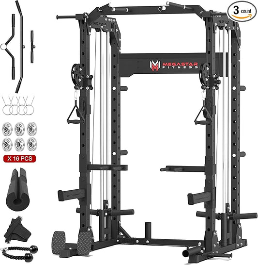 Power Rack Home Gym with Aluminum Pulley Set – 2000LB Capacity Multifunction Squat Rack with Cable Crossover, Includes 16 Professional attachments for Home Gym Strength Training, P63 Rampage
