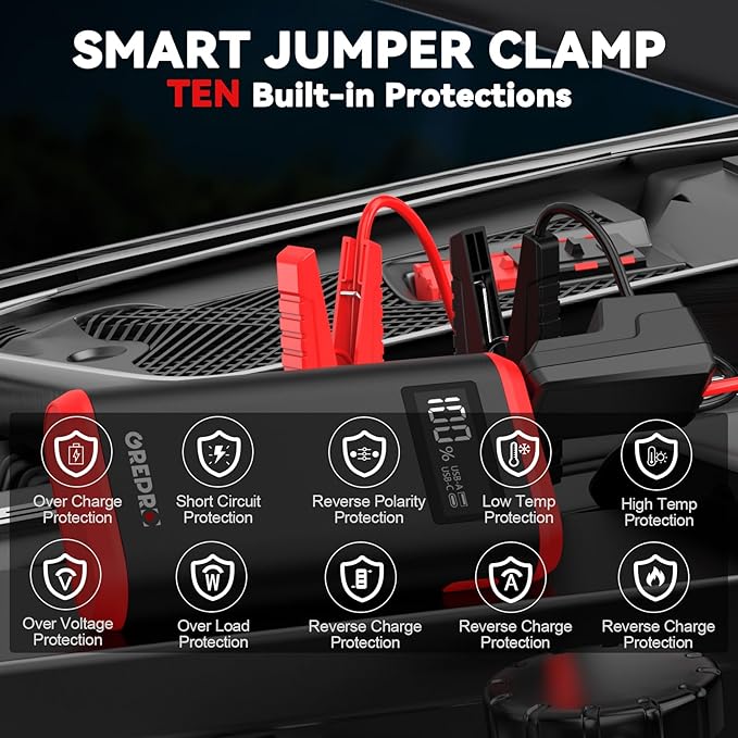 GREPRO Car Battery Jump Starter, 3000A Battery Jumper Starter Portable for Up to 10L Gas or 8.0L Diesel Engines, 12V Jumper Box for Car with LCD Display, 3 Modes Flashlight