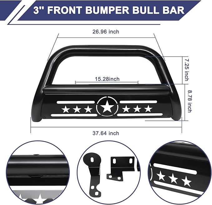 Bull Bar Pickup Truck 3" Brush Grille Guard with Removable Skid Plate Front Bumper, Compatible with Nissan Frontier 2005-2021/ Pathfinder 2005-2007/ Xterra 2005-2015, Black