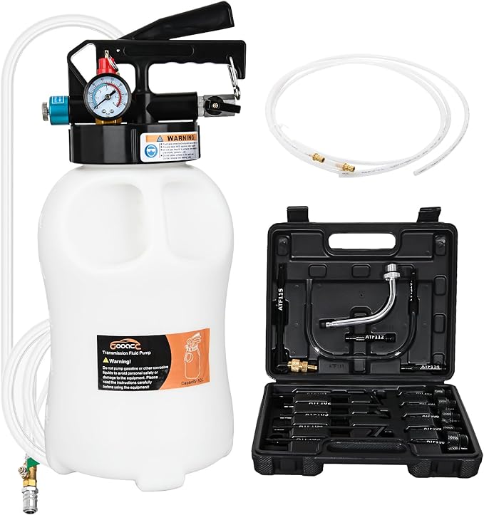 GOOACC Transmission Fluid Pump Kit 10L Automotive Pneumatic Oil Fluid Extractor ATF Refill Dispenser Transfer Pump with 15 ATF Filler Adapters 2.6 Gal 2 Way Vacuum Fluid Evacuator Oil Change Tool Set