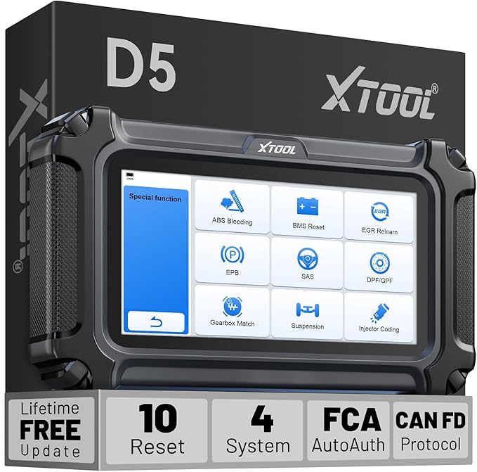 XTOOL D5 Car Code Reader and Reset Tool, Engine ABS SRS Transmission Car Diagnostic Tool with EPB Service, ABS Bleed, Throttle Relearn, Clear Check Engine Light Code Reader with 10 Resets, Free Update