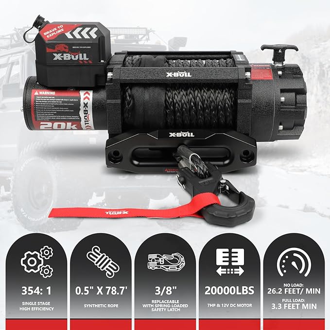 X-BULL Winch-20000 lb. Load Capacity Electric Winch Kit 12V Synthetic Rope,Waterproof IP68 Electric Winch with Hawse Fairlead, with Wireless Handheld Remote and Corded Control Recovery