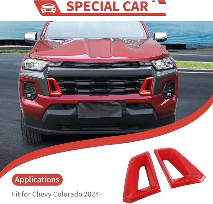 Front Side Bumper Grille Air Outlet Cover fit for Chevy Colorado 2024+ Front Grill Vent Insert Cover Exterior Accessories,Red