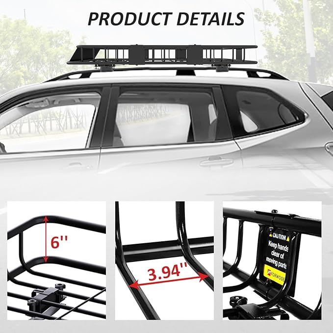 FORWODE 250LBS. 64" x 50" x 6" Roof Rack Carrier Basket, Universal Rooftop Cargo Luggage Rack Basket for Car, SUV, Truck