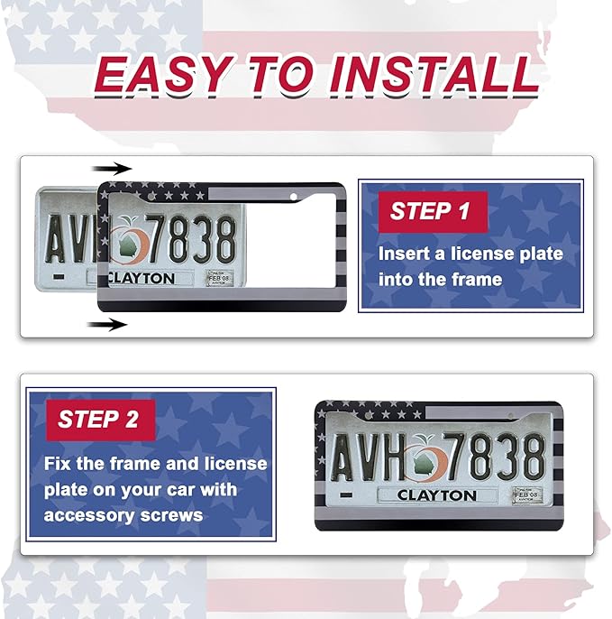 American Flag License Plate Frame - Airxwills Black Frame, 2 Packs Universal Aluminum for Front and Rear Car Tags.