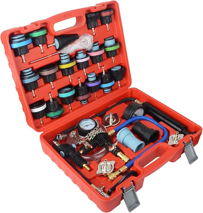 DAYUAN 28pcs Universal Radiator Pressure Tester Kit, coolant Pressure Tester Set coolant Vacuum Refill Tool for Cooling System (Red)