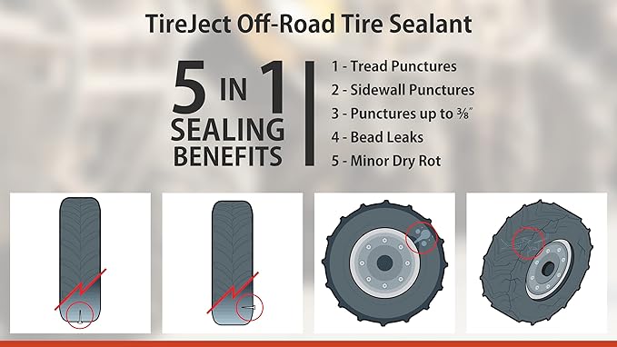 TireJect 5-in-1 Off-Road Tire Sealant - Gallon Kit to Repair and Prevent Flat Tires (applicate up to 16 ATV Tires, Large Tractors, Farm Equipment & More!)