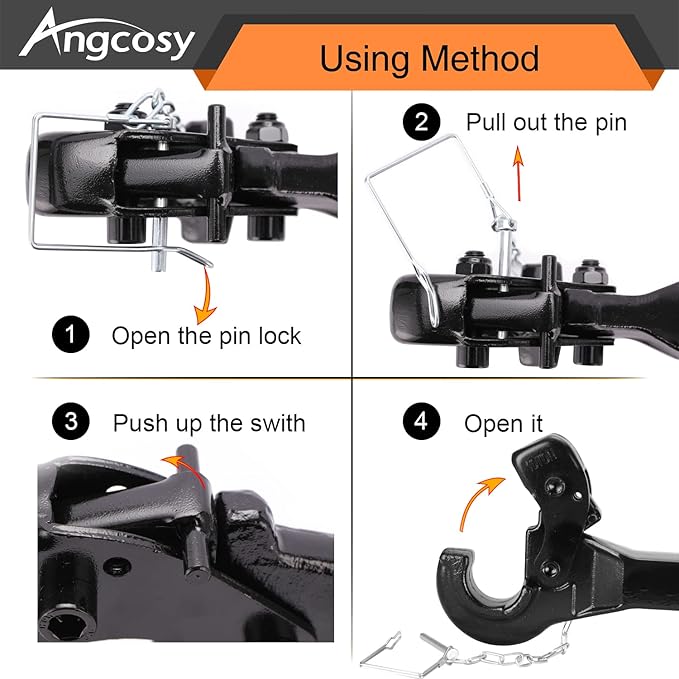 10-Ton Pintle Hook Trailer Hitches Receiver Hook for 2” Hitches Hitch Hook Military Receiver, 20000 lbs, 15” Length