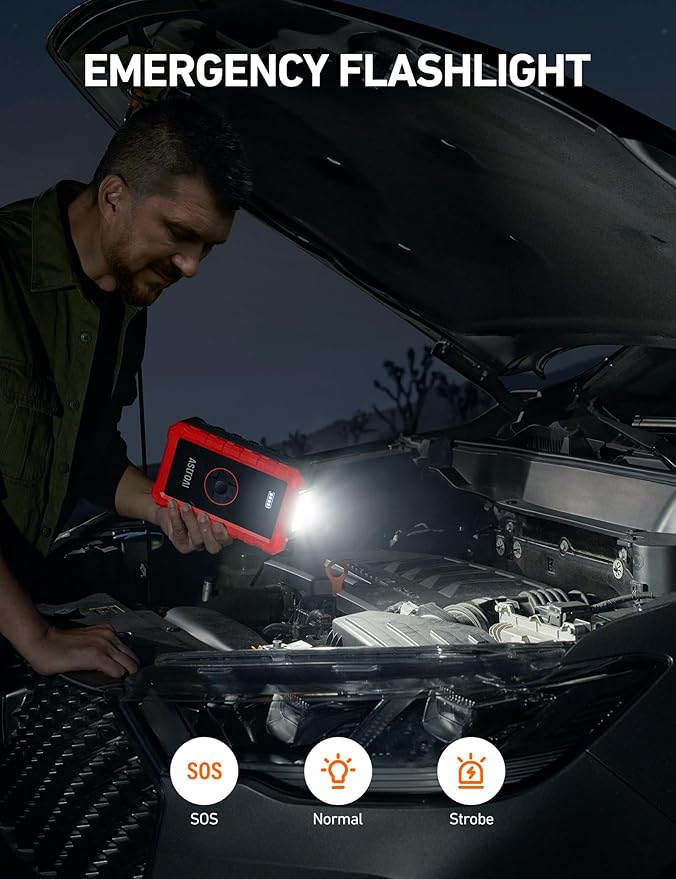 AstroAI S8 Air Jump Starter with Air Compressor,3000A Peak Car Battery Jump Starter Portable (9.0 Gas/6.5L Diesel) with 150PSI Cordless Auto-Shutoff Tire Inflator, 12V Battery Charger Booster(Red)