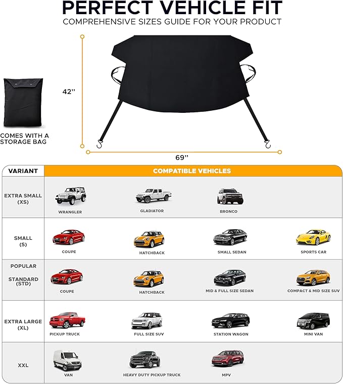 EcoNour Windshield Cover for Ice and Snow | Enhanced 600D Oxford Fabric Windshield Cover for Any Weather | Water, Heat & Sag-Proof Car Windshield Snow Cover | (69 x 42 inches) (Pack of 2)