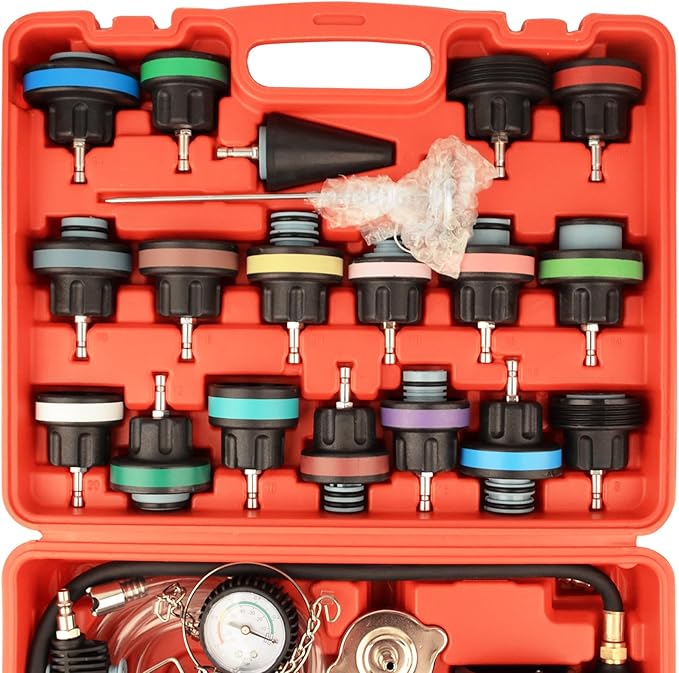 DAYUAN 28pcs Universal Radiator Pressure Tester Kit, coolant Pressure Tester Set coolant Vacuum Refill Tool for Cooling System (Red)