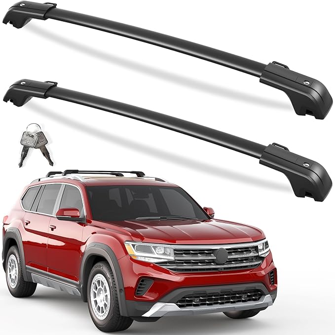 KINGGERI 330lbs All aluminum Roof Rack Cross Bars Compatible with Volkswagen VW Atlas 2017-2026 with Raised Side Rails (Not for Atlas Cross Sport), Lockable Roof Rails Crossbar Rooftop Luggage Carrier