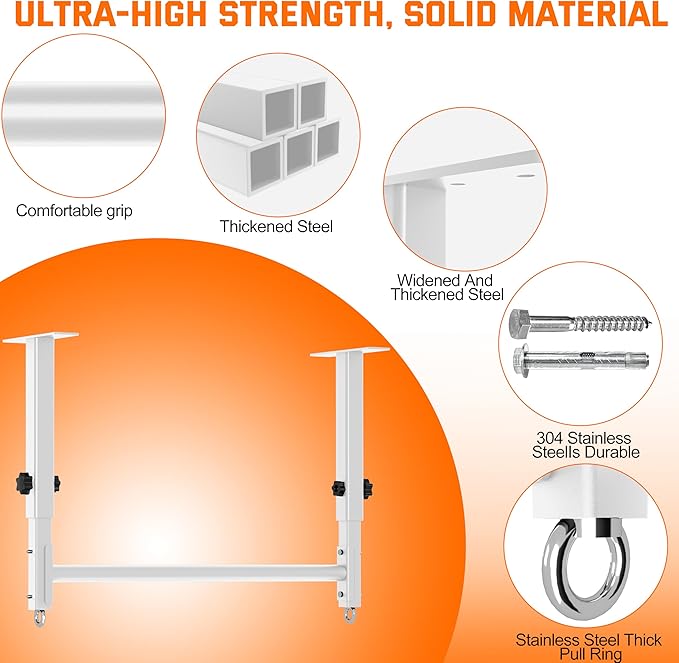 48" Ceiling Mount Pull Up Bar, Heavy Duty Multi-Grip Rafter Chin Up Bar for Garage/Basement/Backyard Ceiling Beam, Adjustable Height&Supports to 650 Lbs