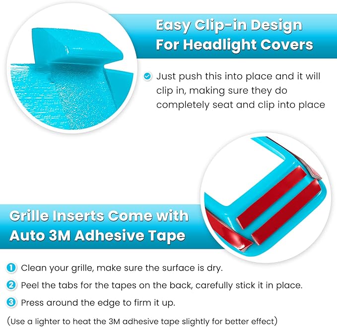 Front Grille Mesh Inserts & Headlight Cover for Jeep Wrangler JL JLU Sport & Sport S Only 2018-2023 Exterior Accessories Clip-in Grille Guard Cover Headlight Bezels Trim Ring (Light Blue 9PCS)