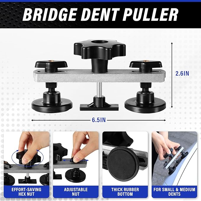 WHDZ Paintless Dent Repair Kit Dent Remover Tools with Dent Lifter Puller, Bridge Puller, 2 in 1 T-Bar Auto Dent Puller Kit for Door Ding Hail Damage