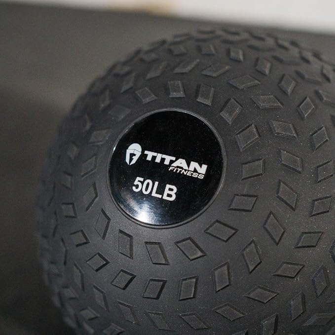 Titan Fitness Rubber Tread Slam Ball, Dead Bounce, Weight Workout - Throw, Catch, Slam, Twist