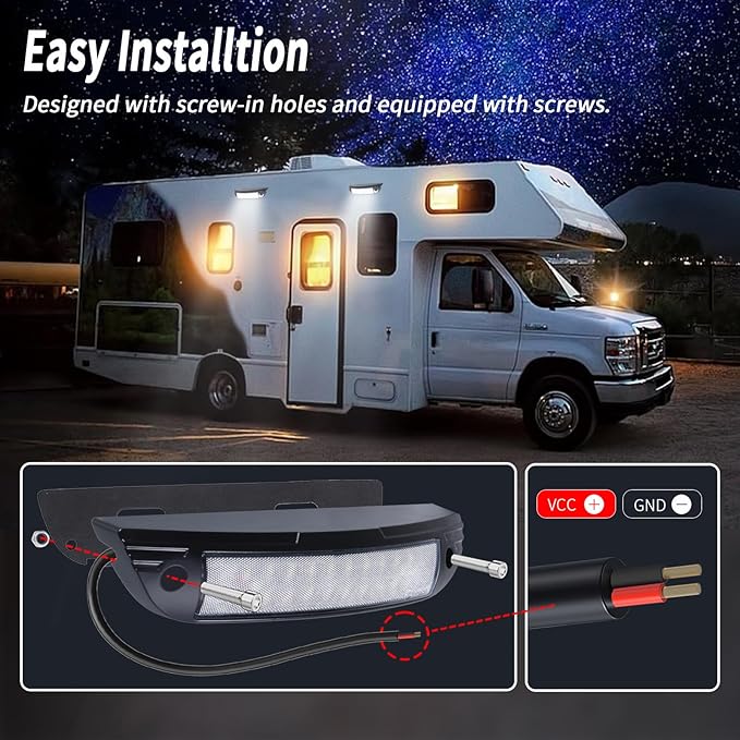 9 Inch RV LED Exterior Light Fixture, 6000K Cool White Flood Beam LED Porch Outdoor Utility Light, 12V/24V DC Work Scene Lighting for Truck/Camper/Boat/Trailer, Black Finish, 1-Pack