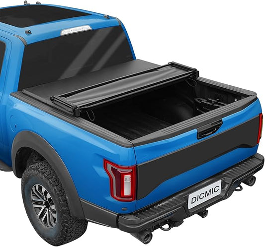 Soft Quad-Fold Truck Bed Tonneau Cover Compatible with 2007-2013 Chevy Silverado GMC Sierra 6.5FT Bed