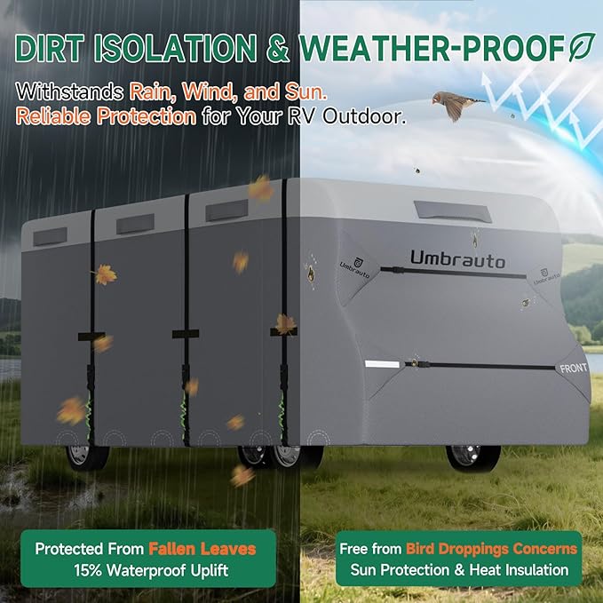 Umbrauto Class C RV Cover Fits 29-32Ft Motorhome Upgraded Heavy Duty 7 Layers Top Windproof Breathable Class C Motorhome Camper Cover with 3Pcs Extra Straps, Adhesive Repair Patches, 6 Gutter Covers
