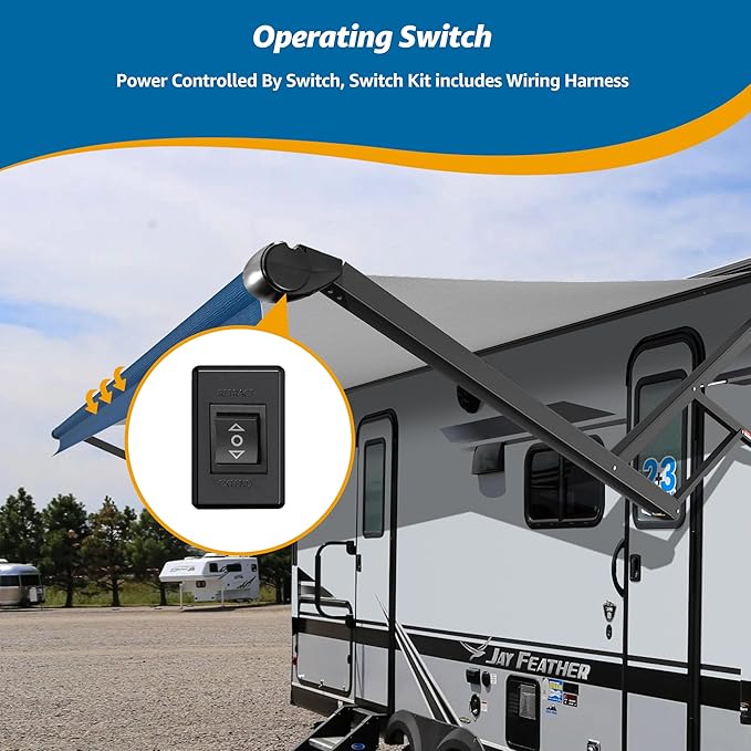 Black Electric Power RV Awning Frame and Fabric Assemblies Full Set for RV,5th Wheel,Travel Trailers,Toy Haulers,and Motorhome RV Trailer Awning for Home or Camper (21Feet, Blue Fade)