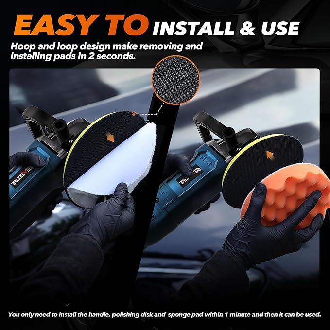GEVEELIFE Buffer Polisher, 6 Inch/7 Inch 1600W Rotary Car Buffer Polisher Waxer, 7 Variable Speed 1000-3500 RPM, Detachable Handle for Car, Boat Sanding, Polishing, Waxing