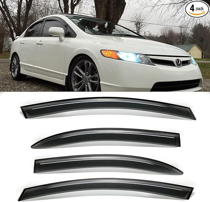 Original 4pcs Window Shade, Outside Mount Tape-On Rain Guards Set, Nice Side Window Visors Compatible with 2006-2011 Civic 4-Door Sedan 94944