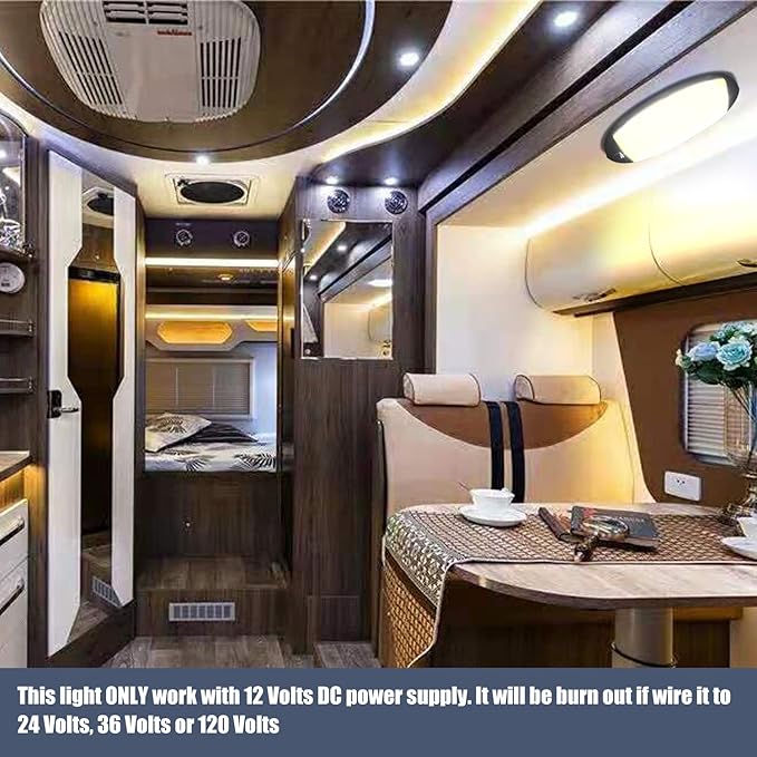 Facon 2Packs 12V LED RV Dome Light with Switch, Length: 9-1/4'', DDS01-608-CW, Large Oval Pancake Interior Lighting Fixture for RV Motorhomes Camper Caravan Trailer Boat