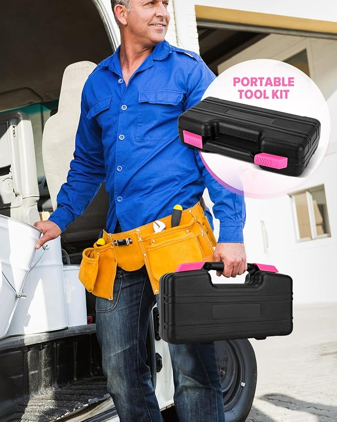 39pcs Pink Household Tool Set, Essential Hand Tool Kit with Plastic Toolbox for Home Repairs, DIY & Crafts, Perfect for Students & Everyday Use