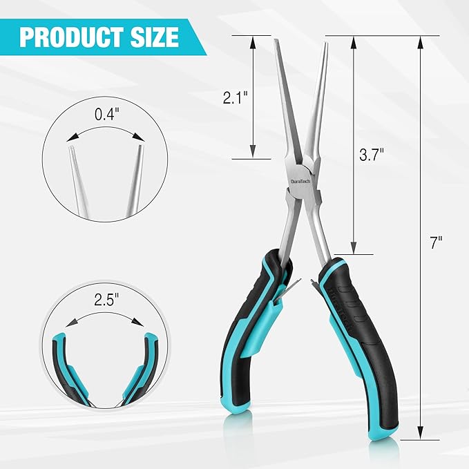 DURATECH 7" Long Reach Needle Nose Pliers, Extra Long Nose Pliers with Smooth Jaws, Small Needle Nose Pliers for Jewelry Making, Wire Bending and Small Object Gripping on Narrow Space