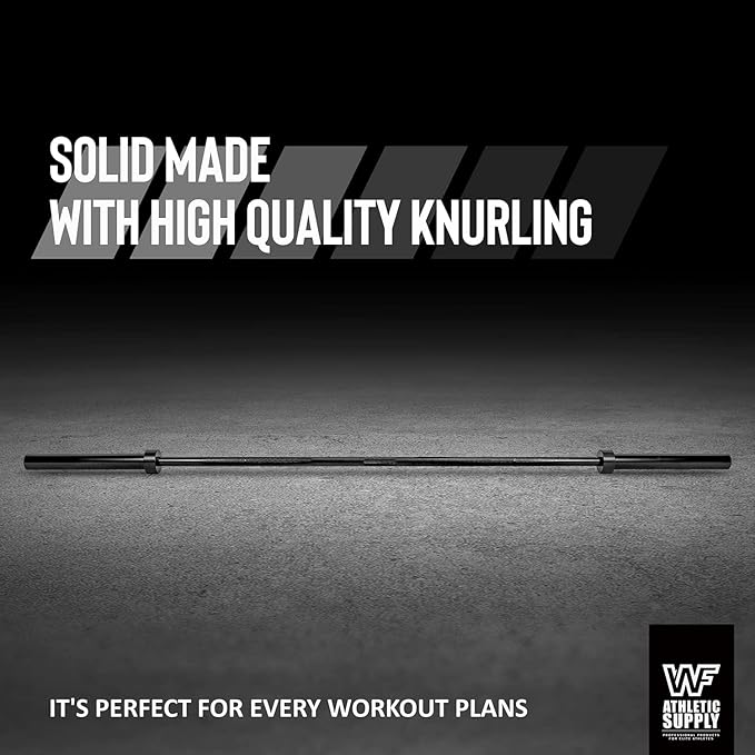 WF Athletic Supply 7 ft 2-inch Olympic Weighted Solid Steel Bar Barbell, for Weightlifting/Bench Press/Deadlift and Power Lifting Strength Training, with Rotating Sleeve, Home Gym