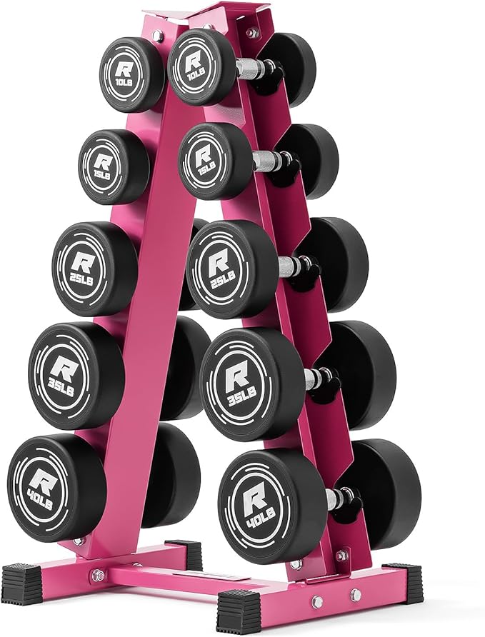 RitFit 5-250 LBS PVC Encased Round Dumbbell sets with Knurled Handle and Optional Rack, Strength Training Equipment for Home Gym